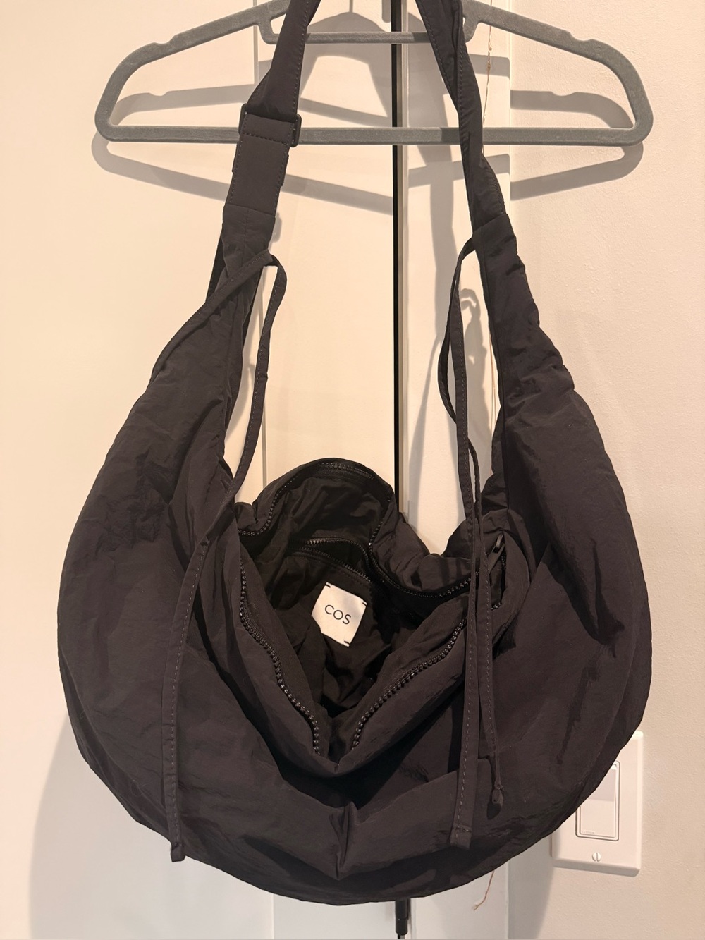 COS Black Nylon Hobo Shoulder Bag